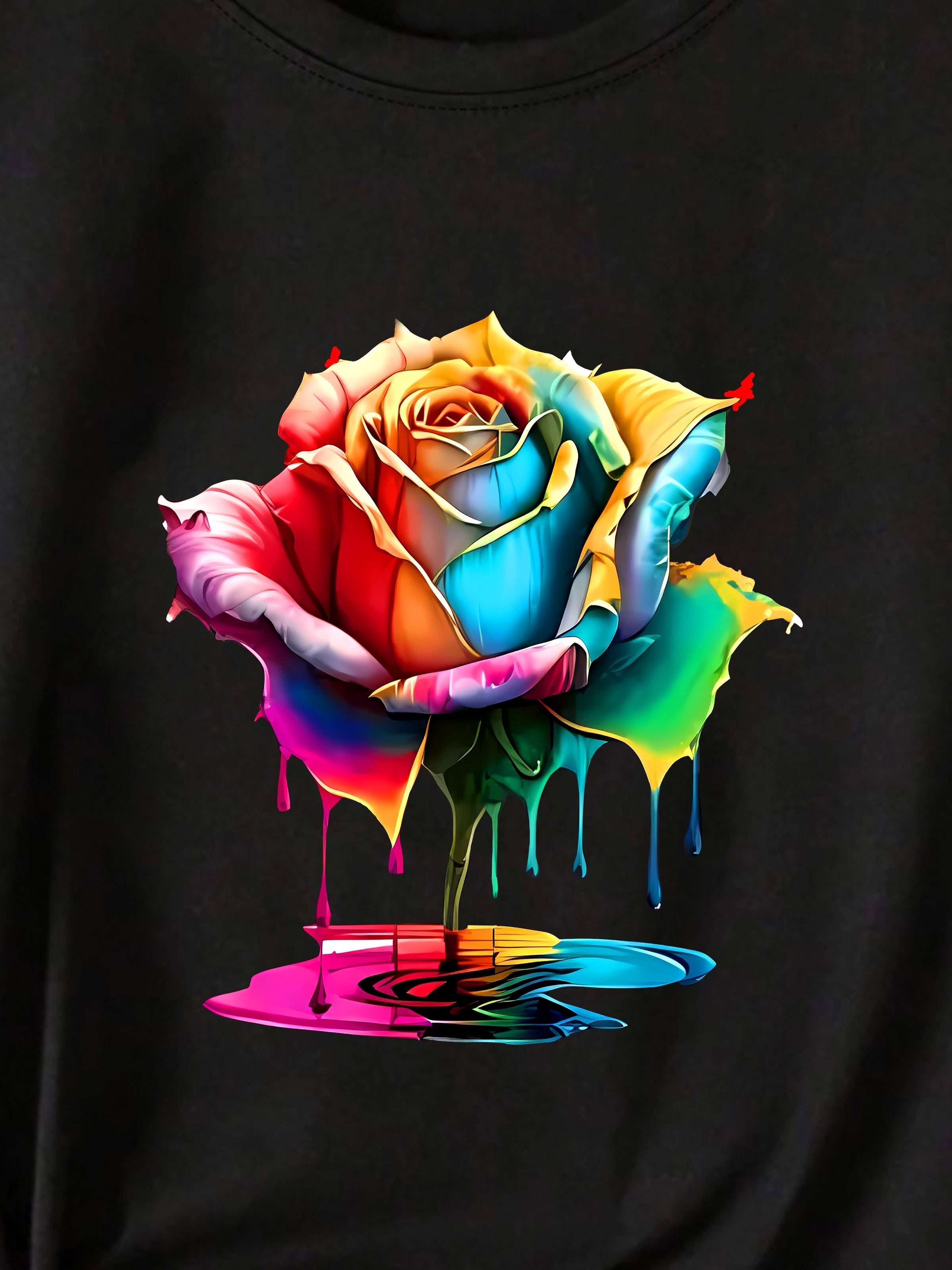 Plus Size Women’s Rainbow Rose Print Casual Sporty T-Shirt Oversized Short Sleeve