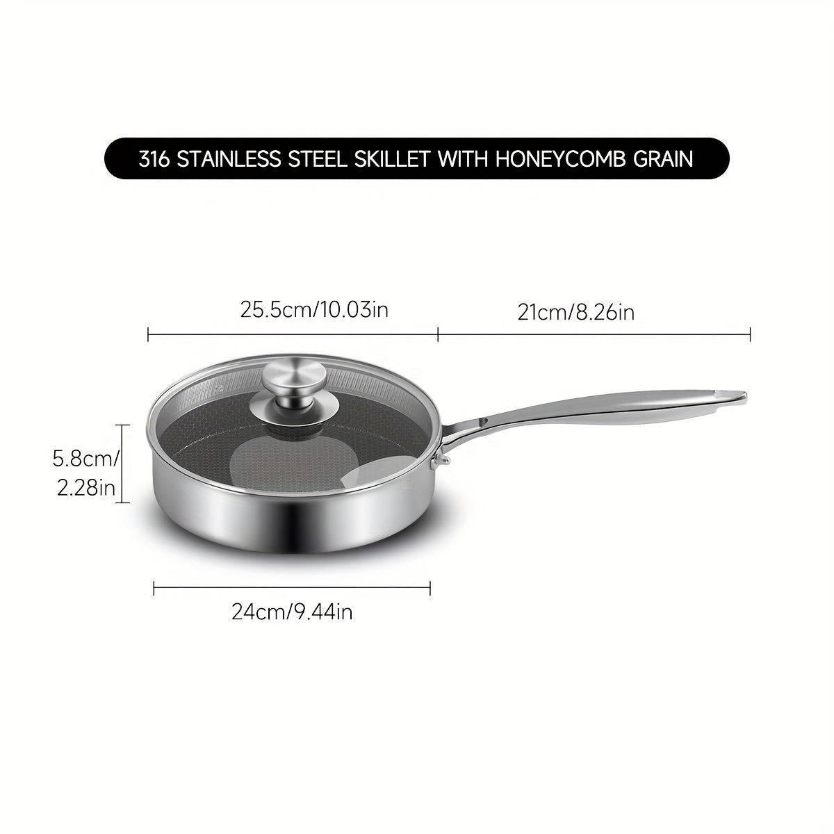 Stainless Steel Sauté Pan Non-Stick Honeycomb Surface Dishwasher Safe Induction Compatible