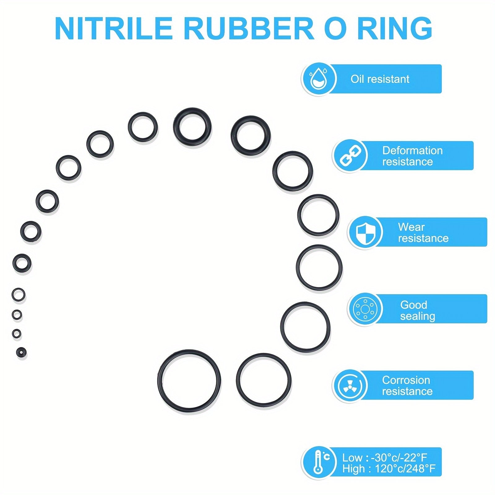 990pcs Nitrile Rubber O-Ring Kits 70A Hardness for High-Pressure Sealing