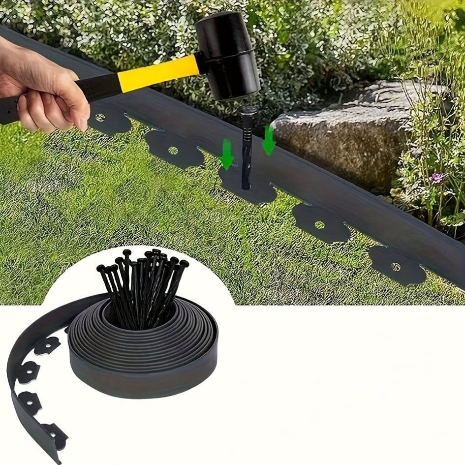 10m Black PE Garden Edging with 30 Anchoring Pegs for Lawn and Garden Border