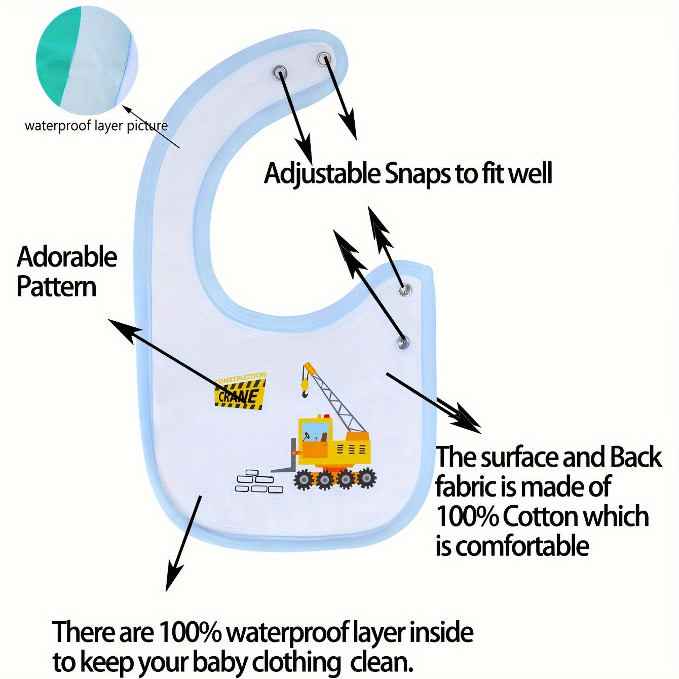 Adjustable Waterproof Feeding Bibs with Cartoon Designs for All Seasons 6 Pack