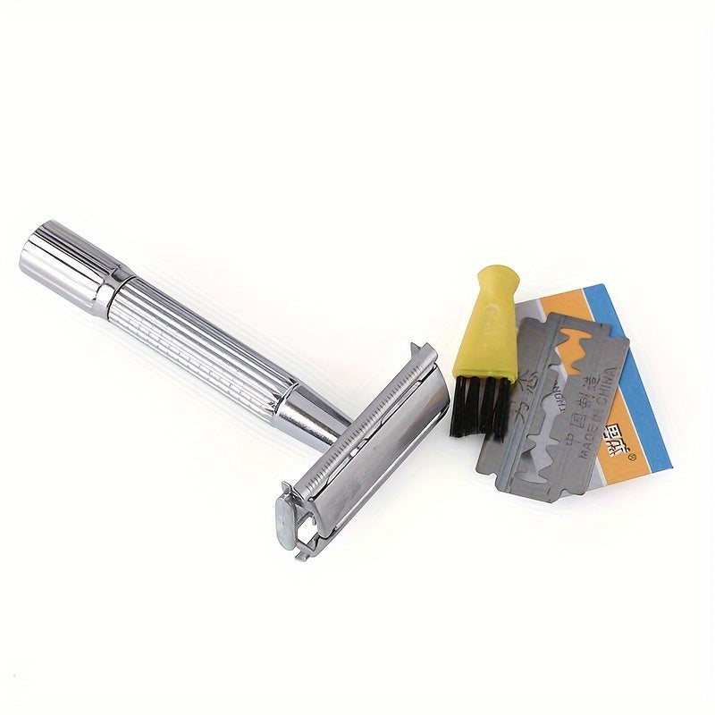 Men's Stainless Steel Double Edge Safety Razor with Handle and Blade