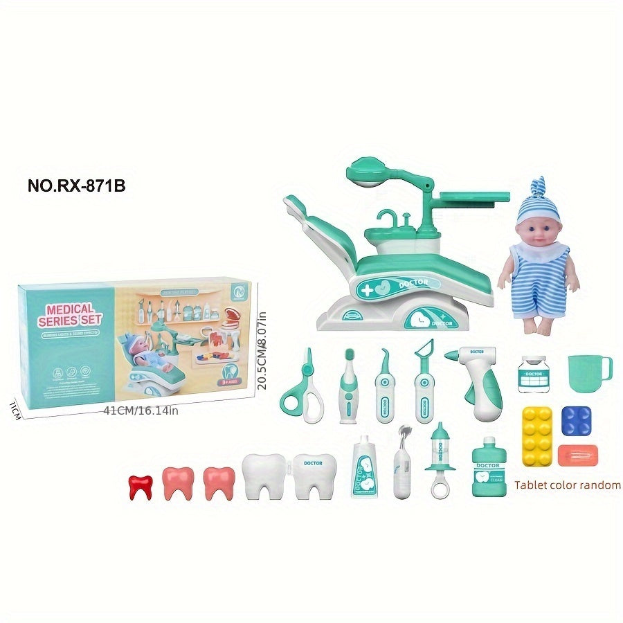 Kids Dentist Playset 17-Piece Green Pretend Doctor Toy Kit for Ages 3-5