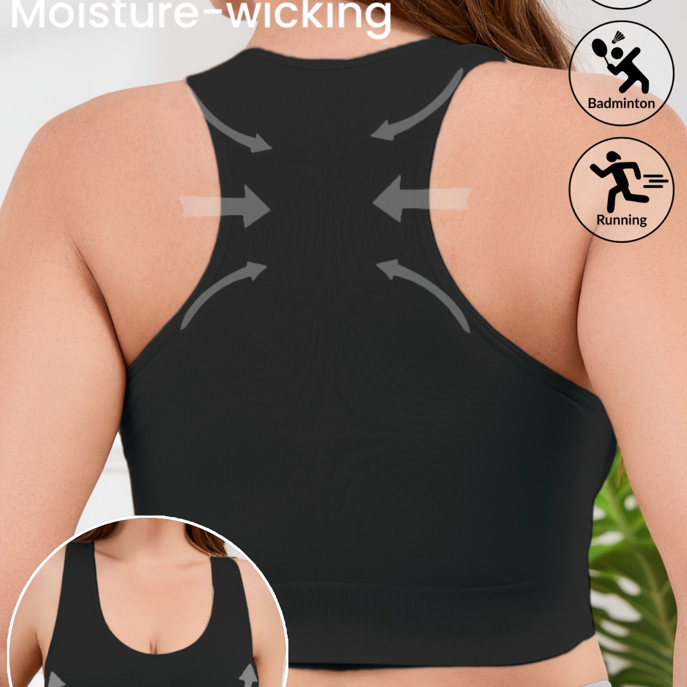 Women's Plus Size Seamless Moisture-Wicking Sports Bra Black for Yoga Gym