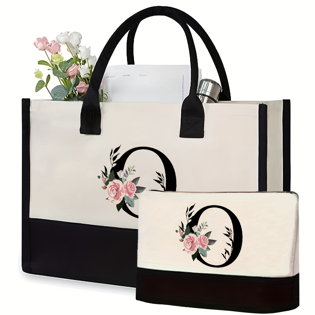 Kanvas kosmetika sumkasi, qattiq kamarlar va tasodifiy chop etish bilan, aralash ranglarda