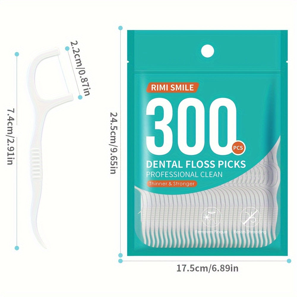 300 Count Unflavored Polyethylene Dental Floss Picks for Effective Tooth Cleaning