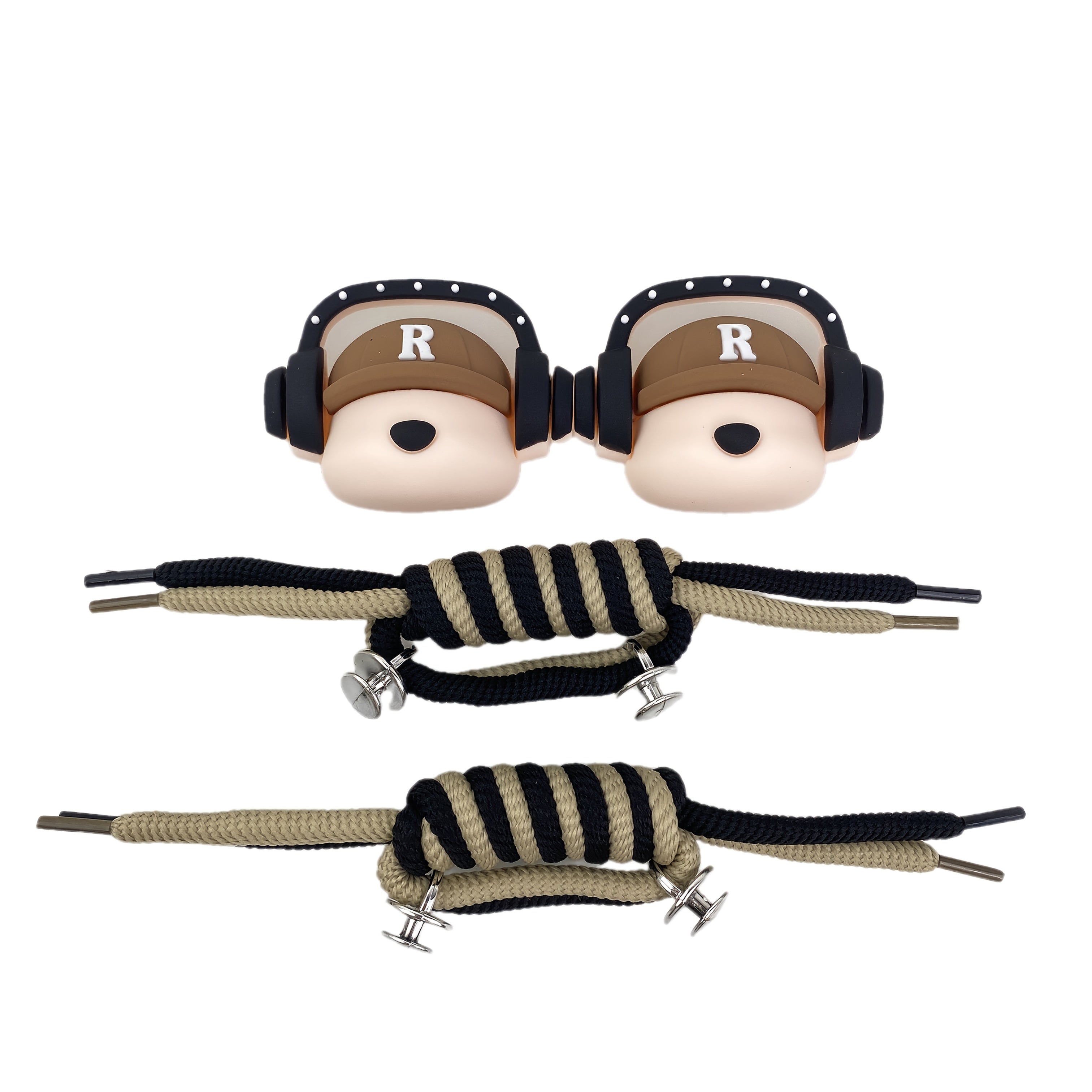 Women's Beige Clog Shoes with Dog Ear Headphones Design Comfort Casual