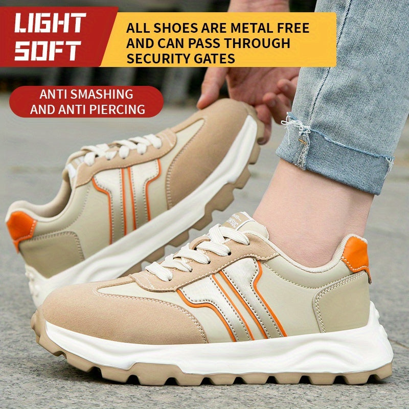 Women's Breathable Safety Sneakers Anti-Smash Puncture Comfort Beige Orange