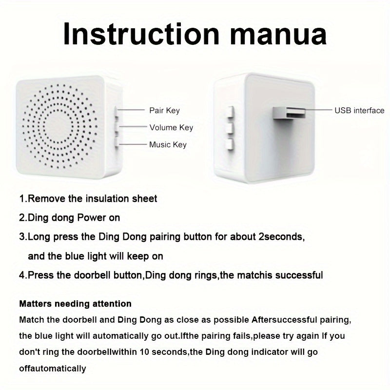 Wireless Doorbell with 38 Ringtones Long-Range Remote USB Powered