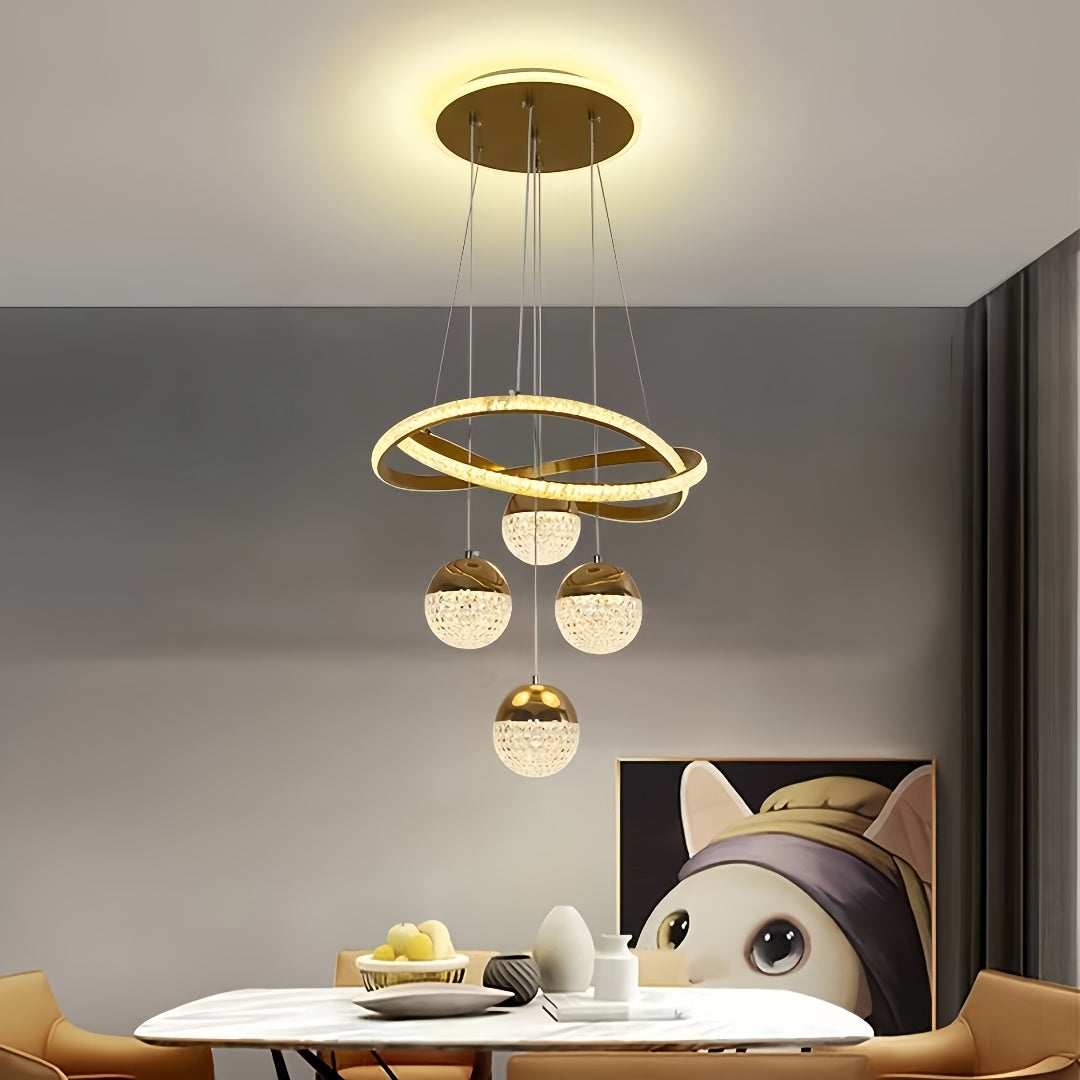 Modern LED Ceiling Light with 4 Acrylic Ball Pendants Dimmable Easy Install