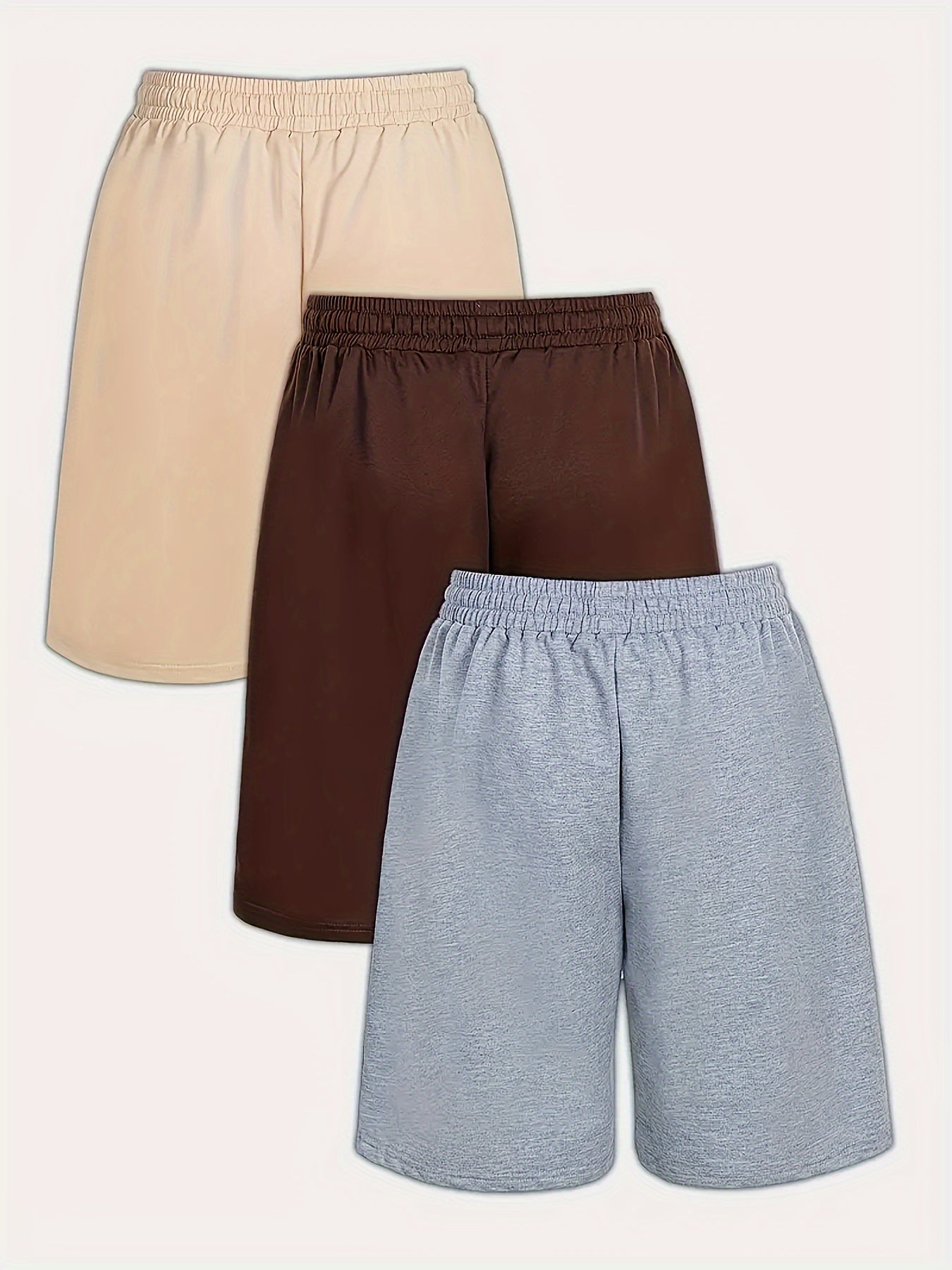 Men's Solid Color Drawstring Shorts Polyester Summer Casual Plus Size Beige Brown Gray