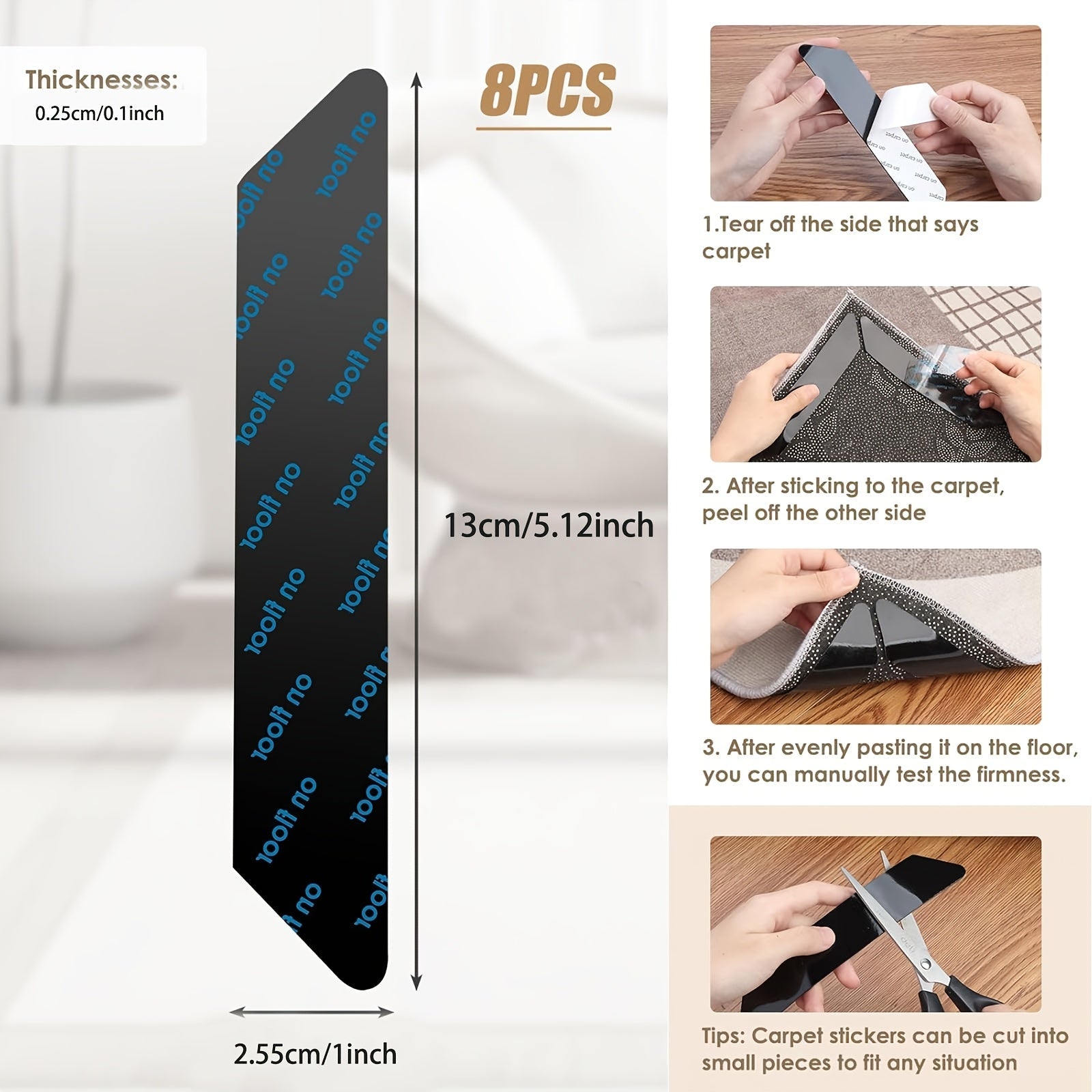 Almohadillas adhesivas reutilizables de doble cara para alfombras para suelos de madera dura, seguras y sin costuras