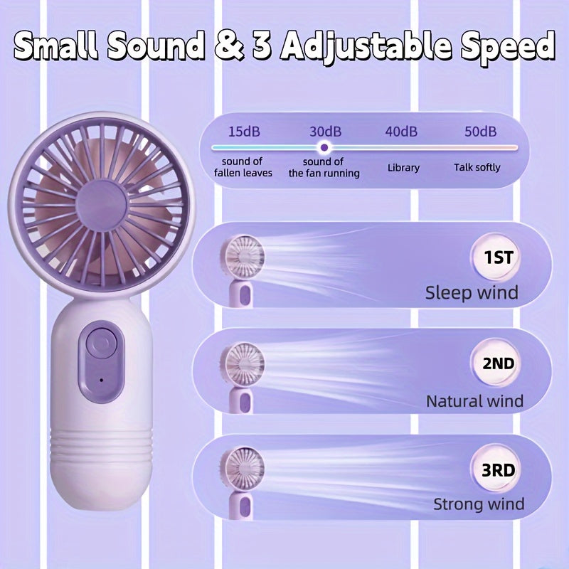 Portable Mini Handheld Fan USB Rechargeable Quiet Desk Personal Fan 3 Speeds