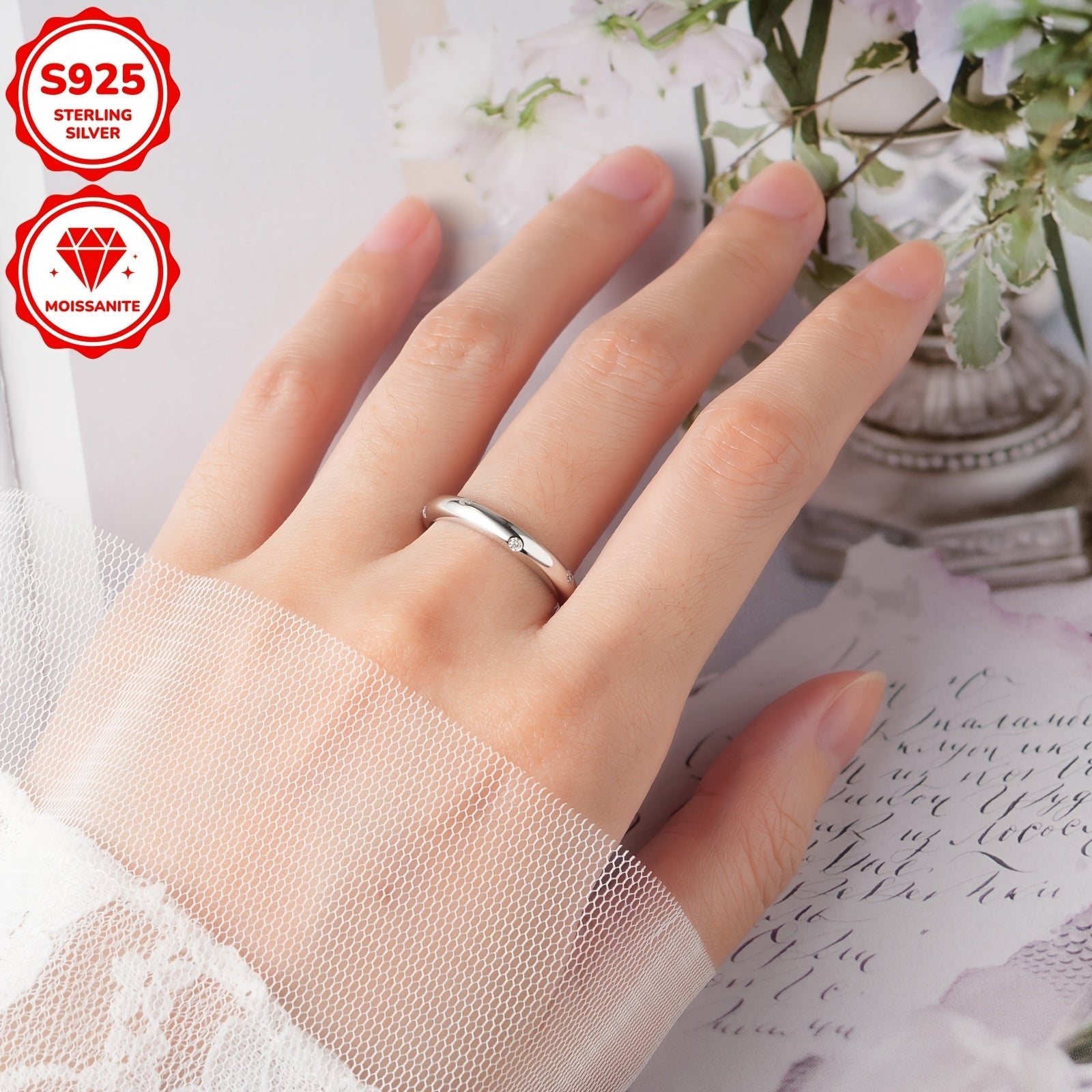 Sterling Silver Engagement Ring with Moissanite and April Birthstone 14K Gold Plated