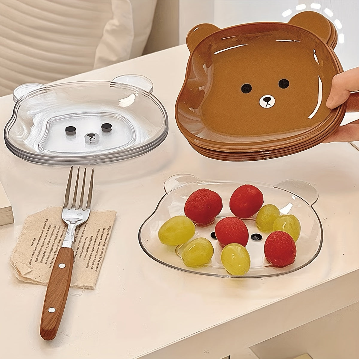Plato de comida para perros de dibujos animados con oso de peluche para aperitivos y comidas, duradero, esencial de cocina