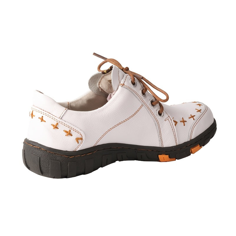 Women's Casual Leather Retro Oxford Shoes Breathable Slip-Resistant Flats