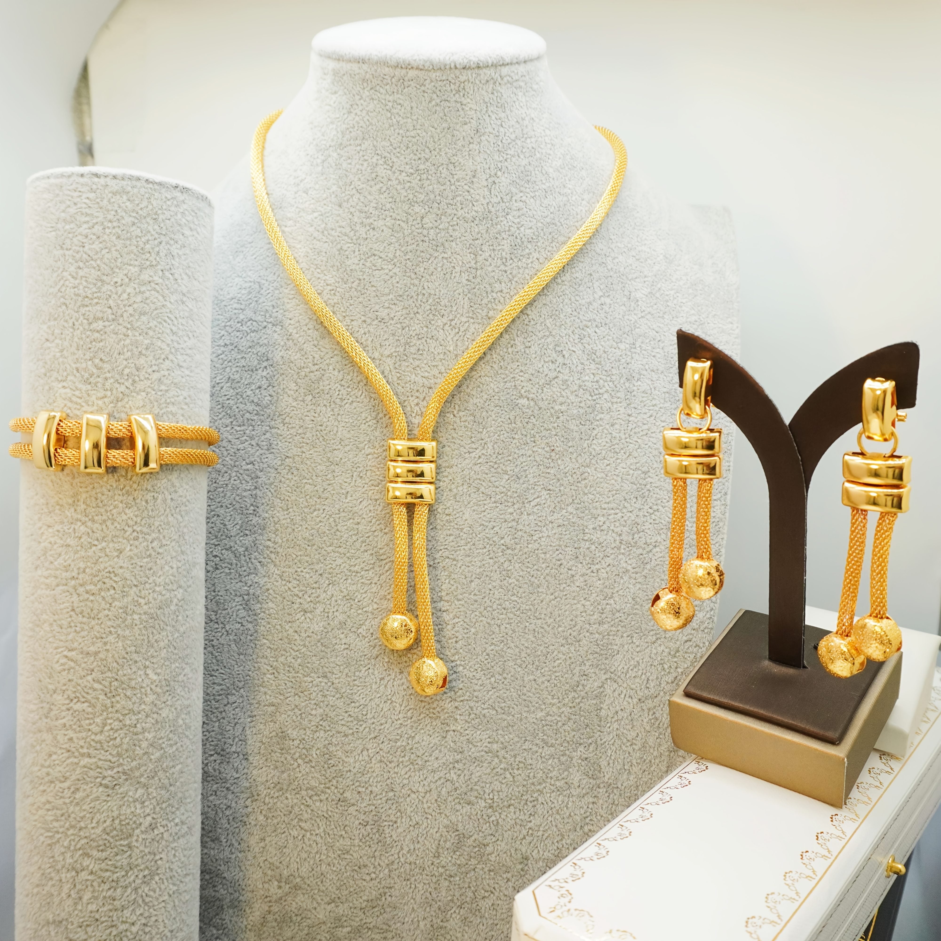 Gold-Plated Copper Jewelry Set Necklace Earrings Bracelet Minimalist Daily Wear Occasions