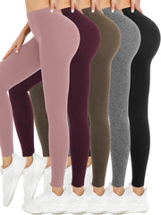 Пять пар высокоудлинённых йога-лосин для женщин с контролем живота, непрозрачная ткань