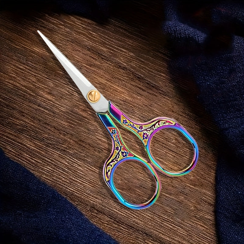 Ножницы для шитья из нержавеющей стали в винтажном стиле для точного резания ткани, ниток и вышивки, с прочным металлическим дизайном.