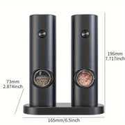 Set of 2 Electric Salt and Pepper Grinders with Adjustable Coarseness LED Light