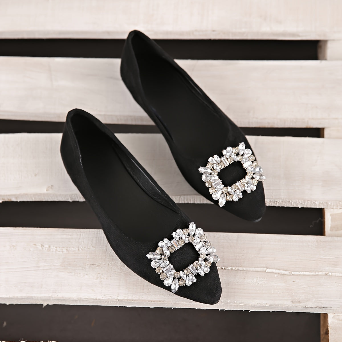 Women Rhinestone Mary Jane Flats Pointed Toe Slip-On Shoes All-Season