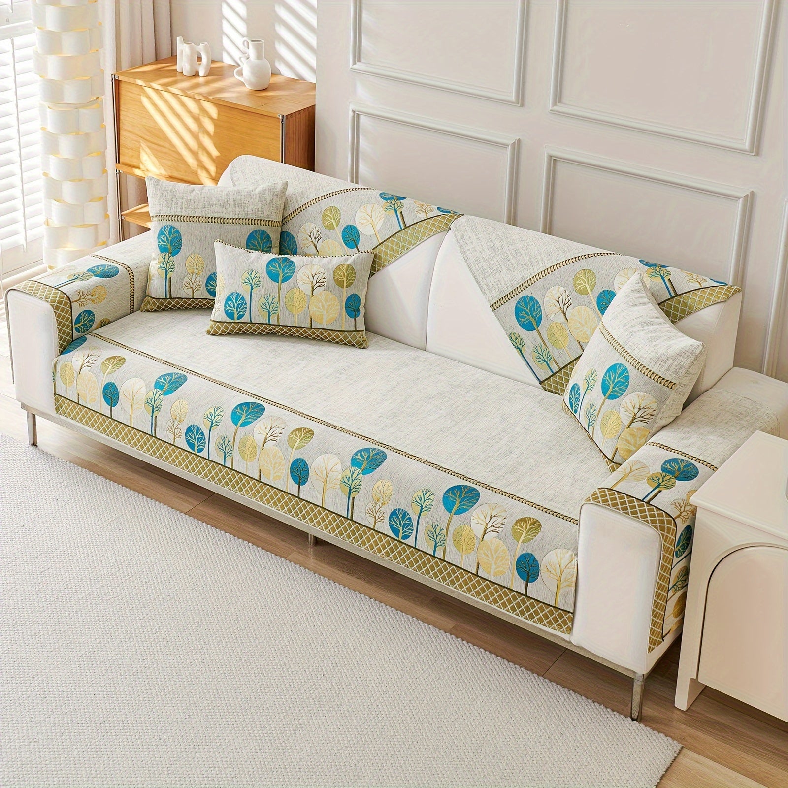 Bohemian Moonlit Trees Sofa Cover for Single to Quadruple Seaters Pet-Friendly Machine Washable Viscose