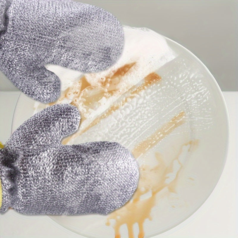 Juego de cuatro guantes de limpieza plateados con forro para uso en cocina, baño y patio