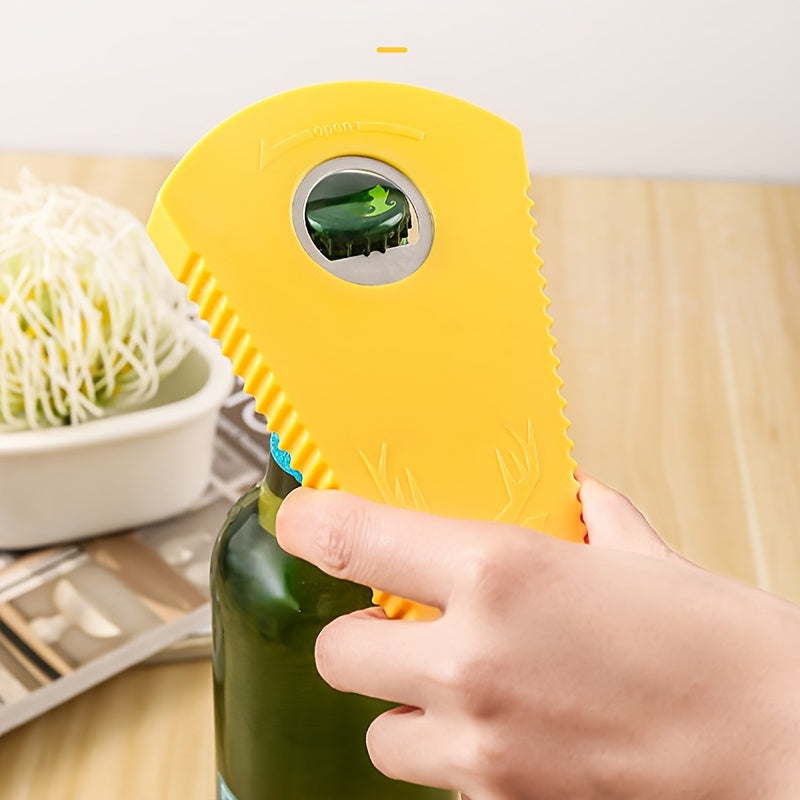 Multi-Purpose Plastic Bottle Opener with Yellow Grip and Green Base