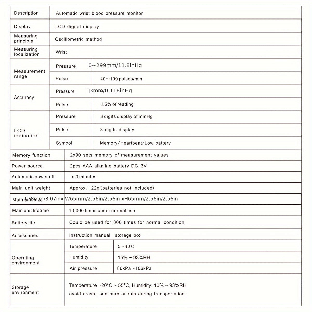 Portable Digital Wrist Blood Pressure Monitor with Large LCD Display Adjustable Strap White