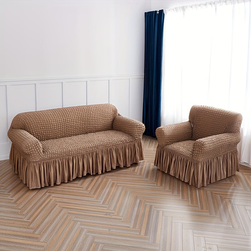 Beige Elastic Sofa Cover Fits All Sizes Machine Washable Living Room