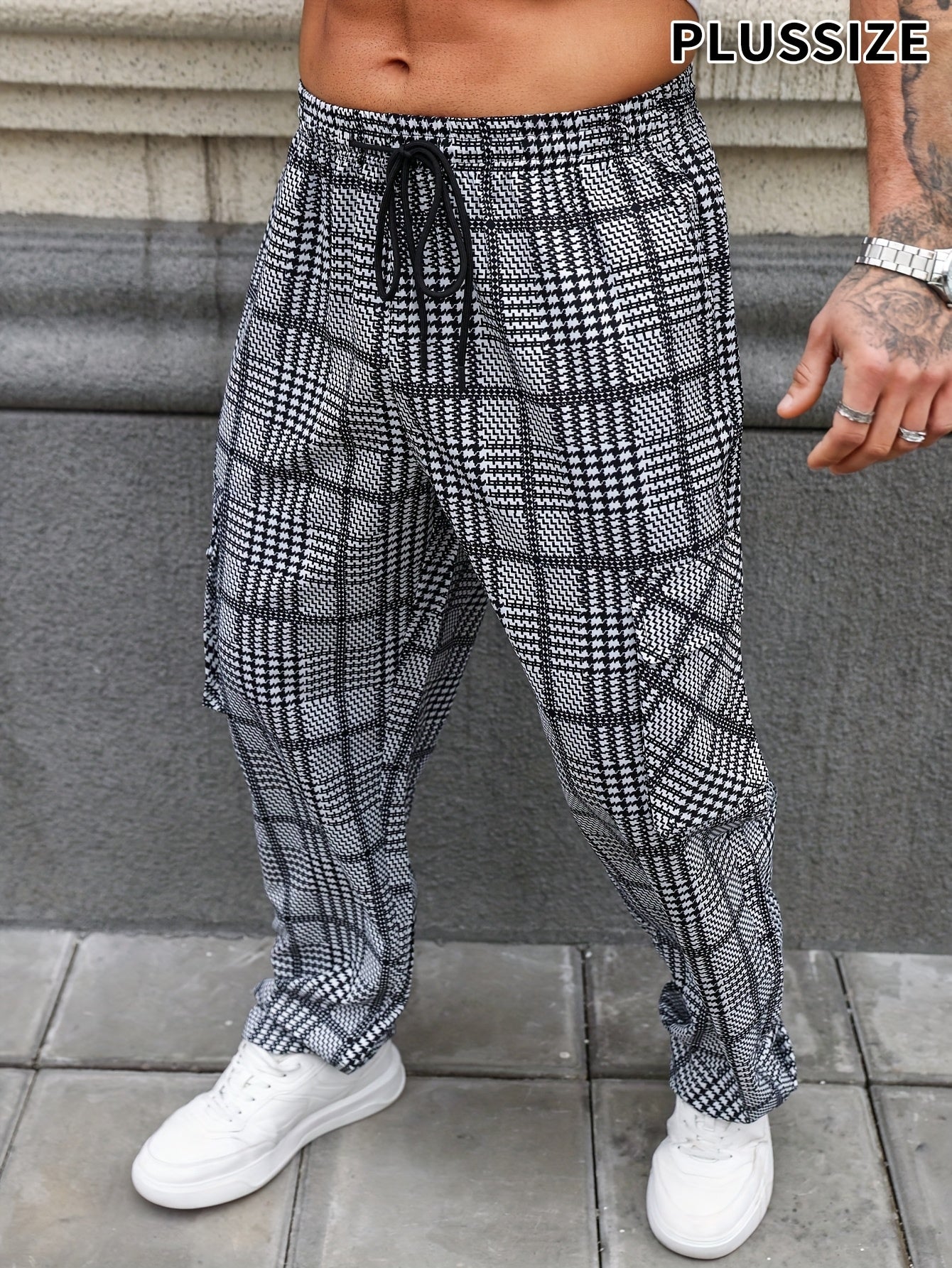 Men's Plus Size Casual Straight Leg Pants Striped Polyester Loose Fit Street Style