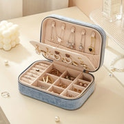 Velvet Jewelry Box with Zipper Closure, 3 Layers, Travel Organizer for Earrings, Necklaces, Rings, Watches
