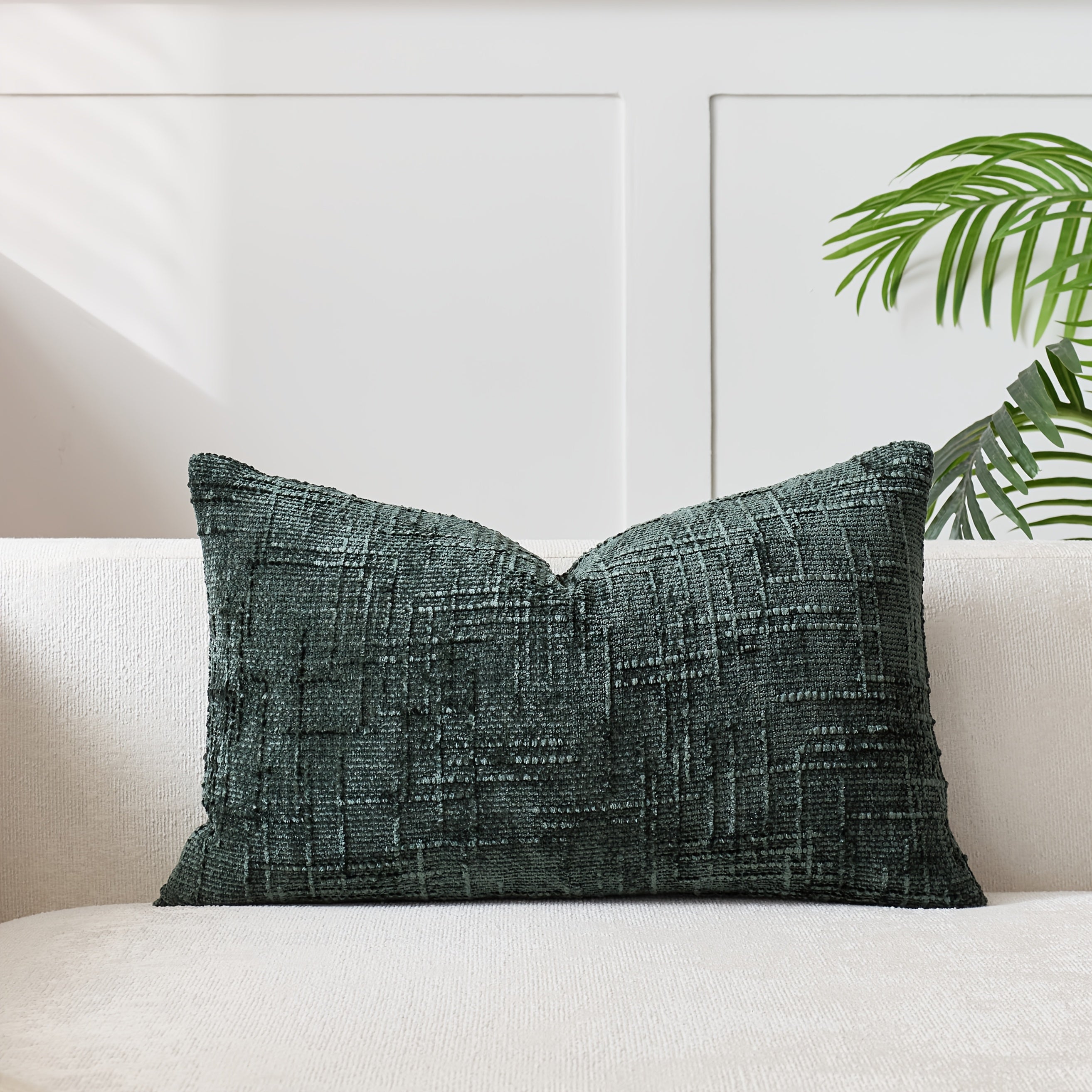 Velvet Throw Pillow Cover with Bamboo Striped Geometric Design for Sofa Bedroom