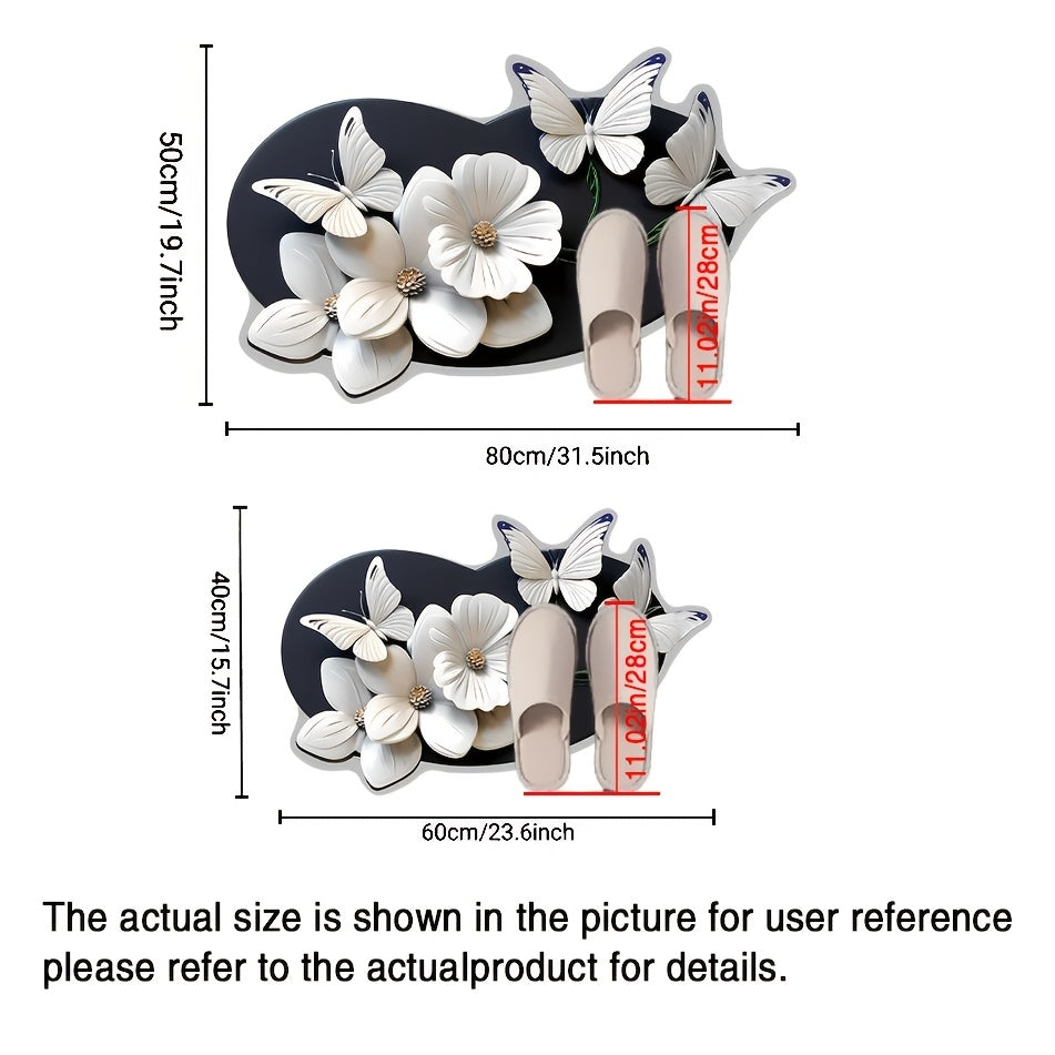 3D Flower Butterfly Pattern Non-Slip Bathroom Rug Water-Absorbent Quick-Drying Oval