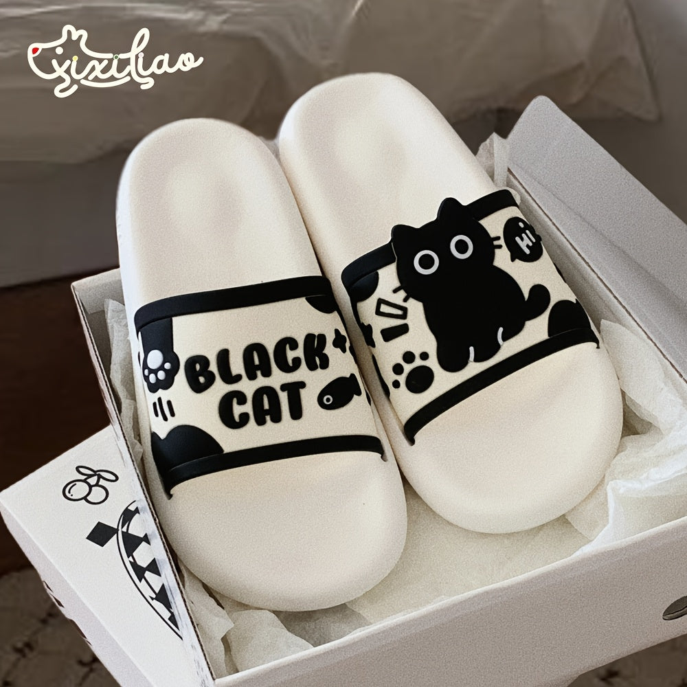 Women Black Cat Cartoon Slides Non-Slip EVA Casual Indoor Outdoor