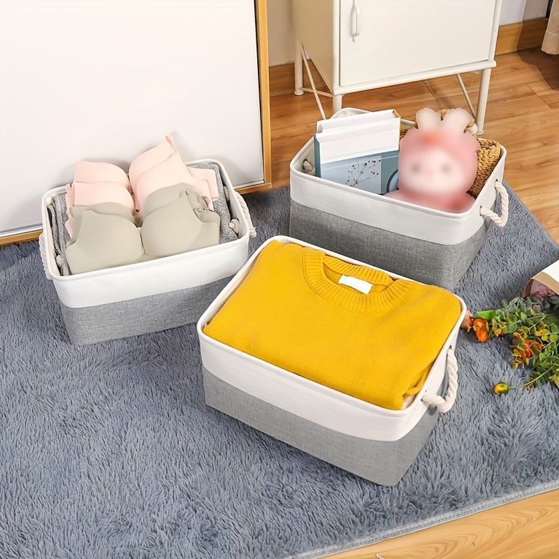 Rectangular Foldable Storage Basket with Handle for Clothes Toys Books in Home and Office