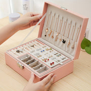Luxury Faux Leather Jewelry Box with Dual-Layer Storage and Key Lock