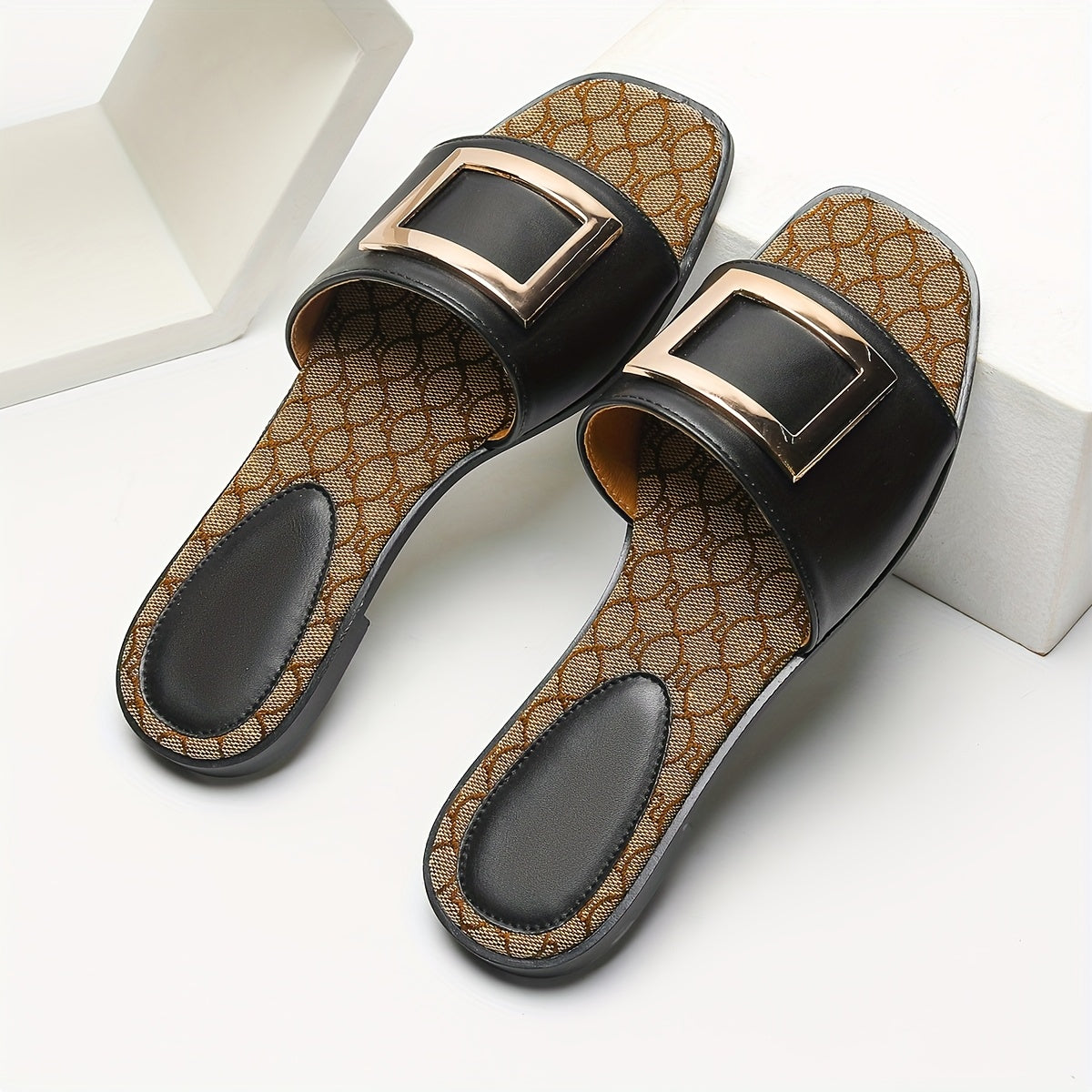 Women Square Toe Slides All-Season Flat Heel Casual Sandals