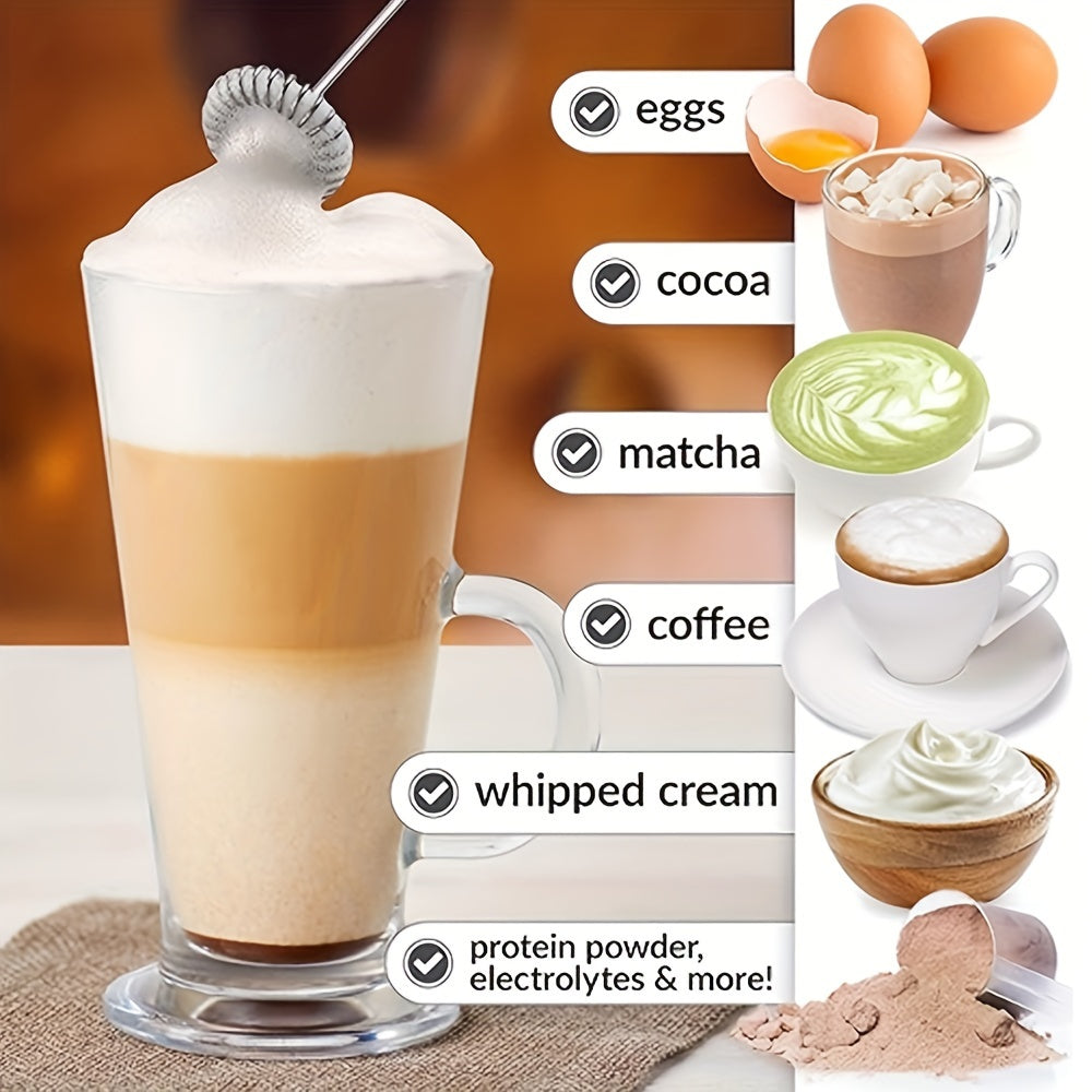 Electric Milk Frother Battery Operated Stainless Steel for Frothy Coffee Drinks