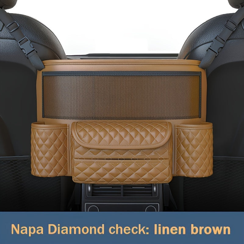 Multi-Functional Car Seat Organizer Black Storage Bag Tissue Box Cup Slot