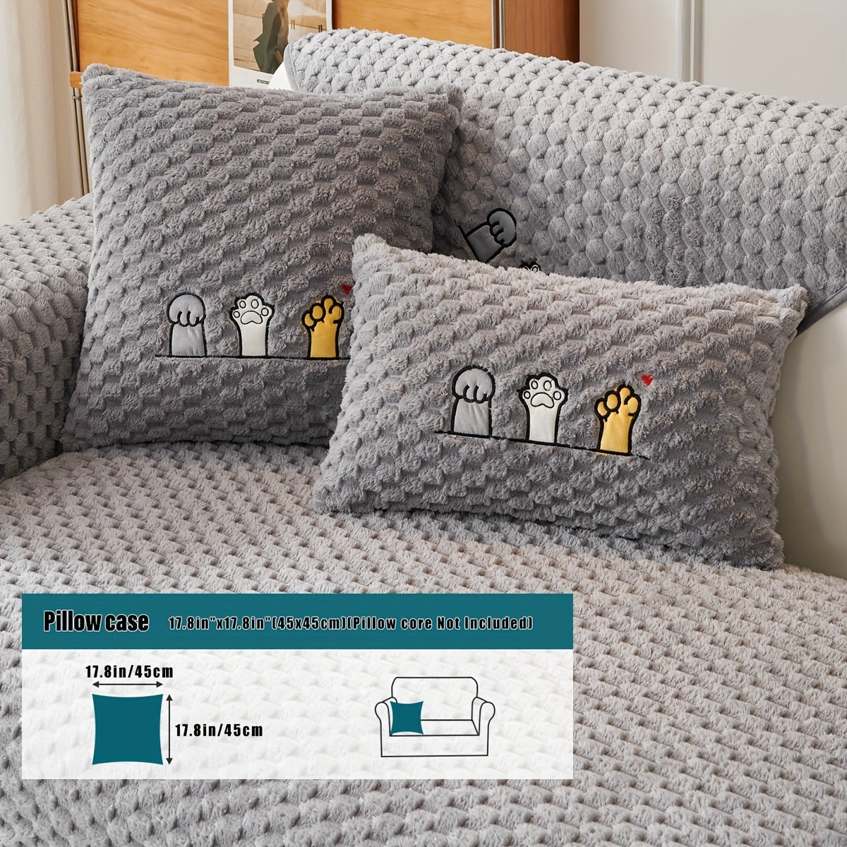 Funda de sofá de terciopelo con bordado de perro de dibujos animados, antideslizante, de felpa gruesa, protector de muebles