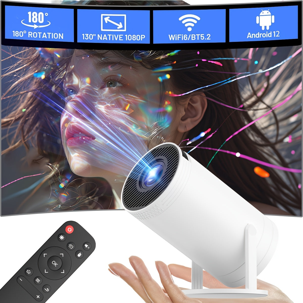 Portable HD 720p LCD Video Projector for Home Office Wi-Fi 16:9