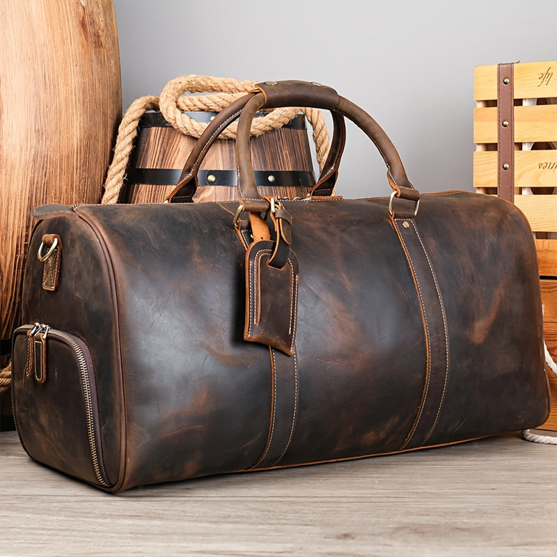 Men's Cowhide Duffel Bag for Business Trips and Gym Use Coffee