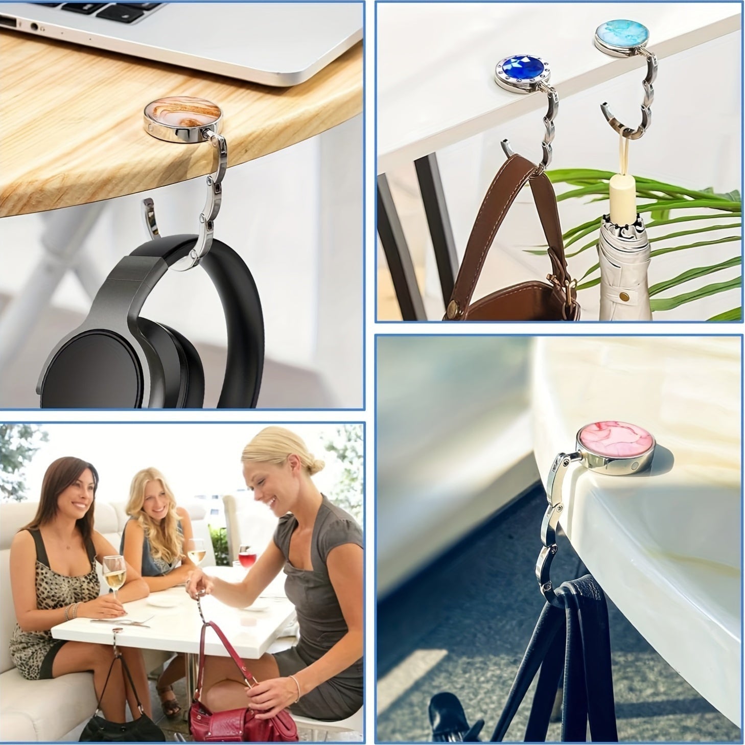 Juego de ganchos para bolsas de aleación de zinc portátiles, plegables y resistentes para mesa