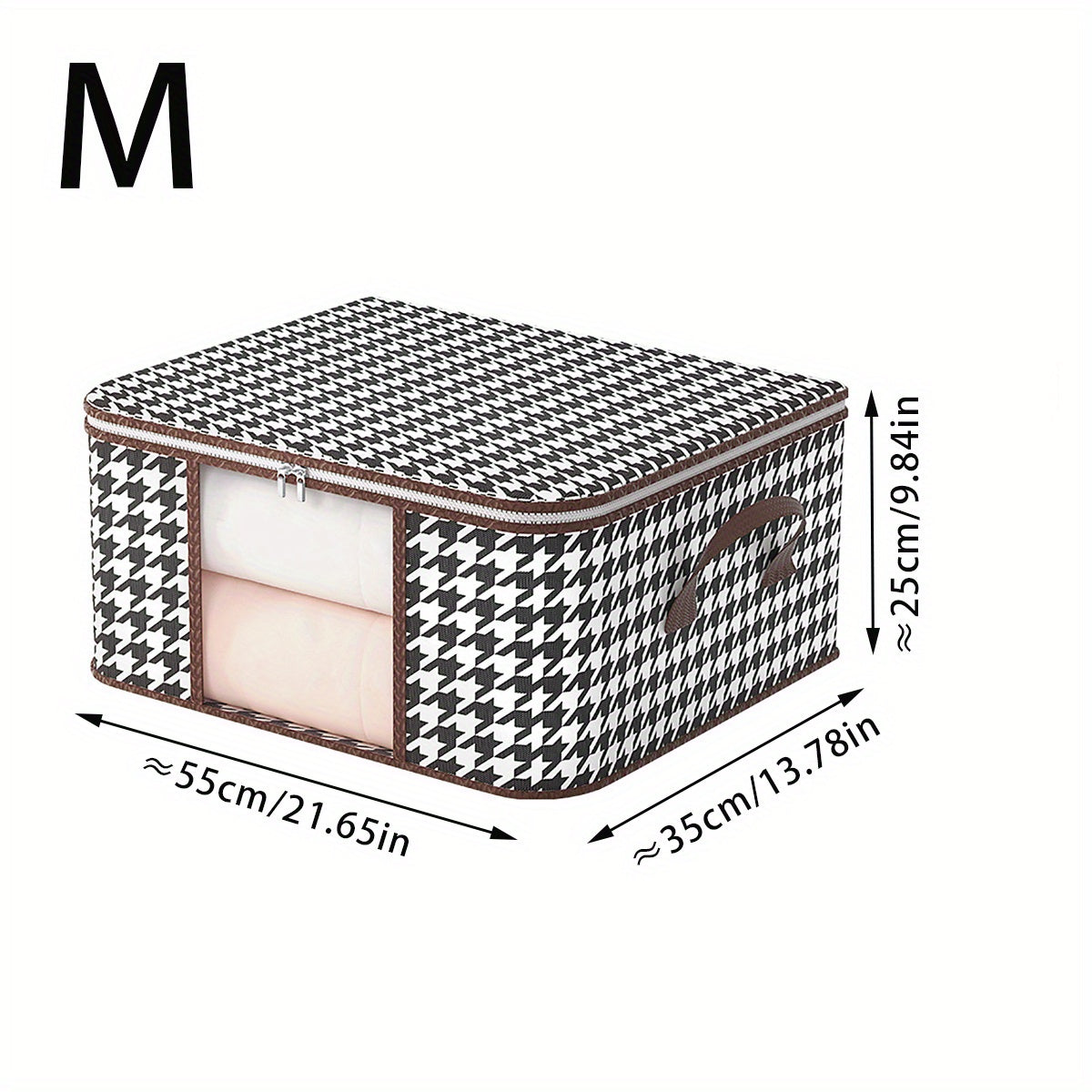 Houndstooth Pattern Clothes Storage Bag with Transparent Window Non-Woven Foldable Dustproof Organizer