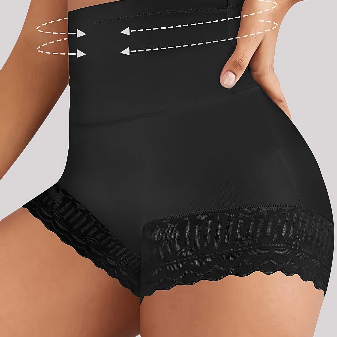 Plus Size Women's Silky Lace Trim High-Waist Briefs Lightweight Abdominal Control