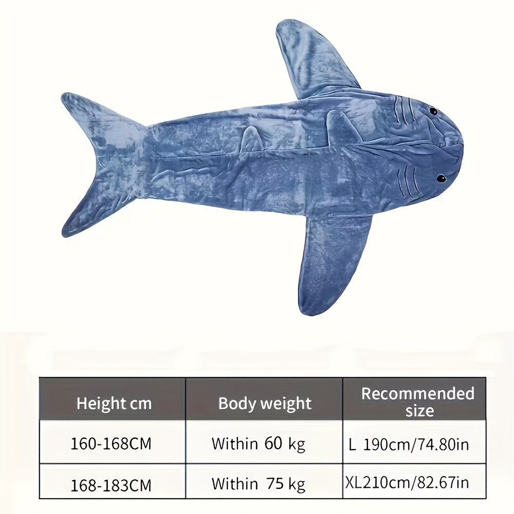 Manta con capucha de patrón de tiburón azul para adultos, manta acolchada de felpa cómoda y portátil para descansar y acampar