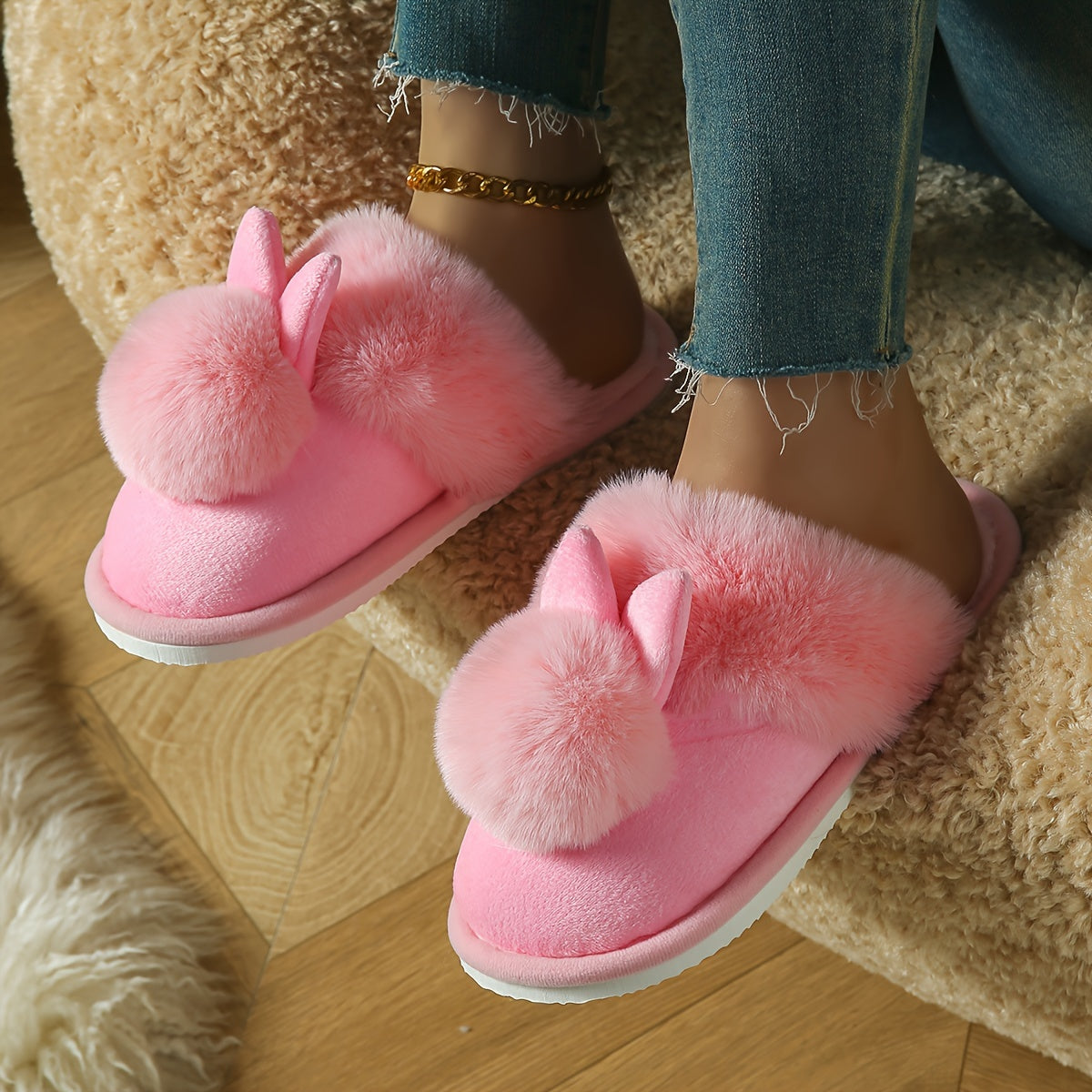 Unisex Plush Fluffy Indoor Slippers Solid Color Floor House Shoes
