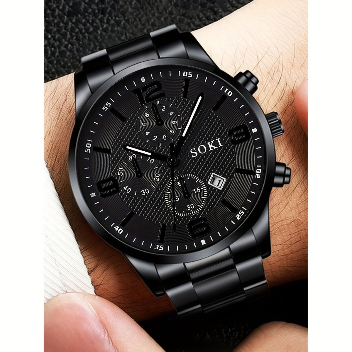 Men's Quartz Watch Set with 4 Pieces Alloy Case Stainless Steel Strap Calendar Non-Waterproof Electronic Movement
