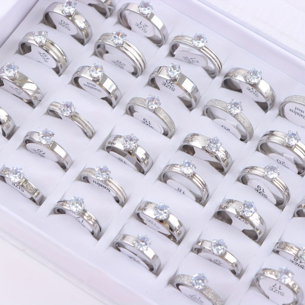 Unisex Stainless Steel Ring with 15-Color Enamel and Diamond Accents for Engagements